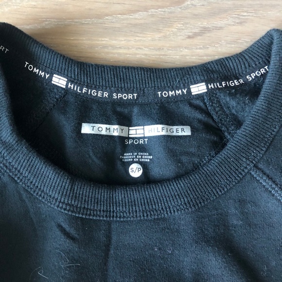 Tommy Hilfiger sport black sweatshirt logo sleeve size small hoodie crewneck - Picture 2 of 7